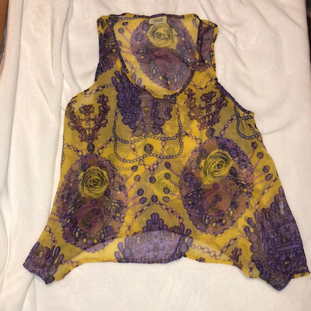 Sheer flower chain tank top